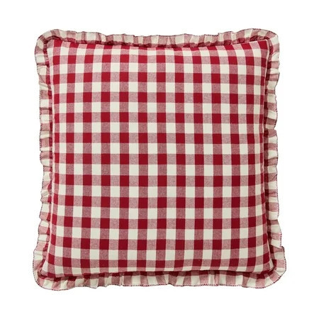 My Texas House 18" x 18" Red Gingham Ruffle Decorative Pillow Cover | Walmart (US)