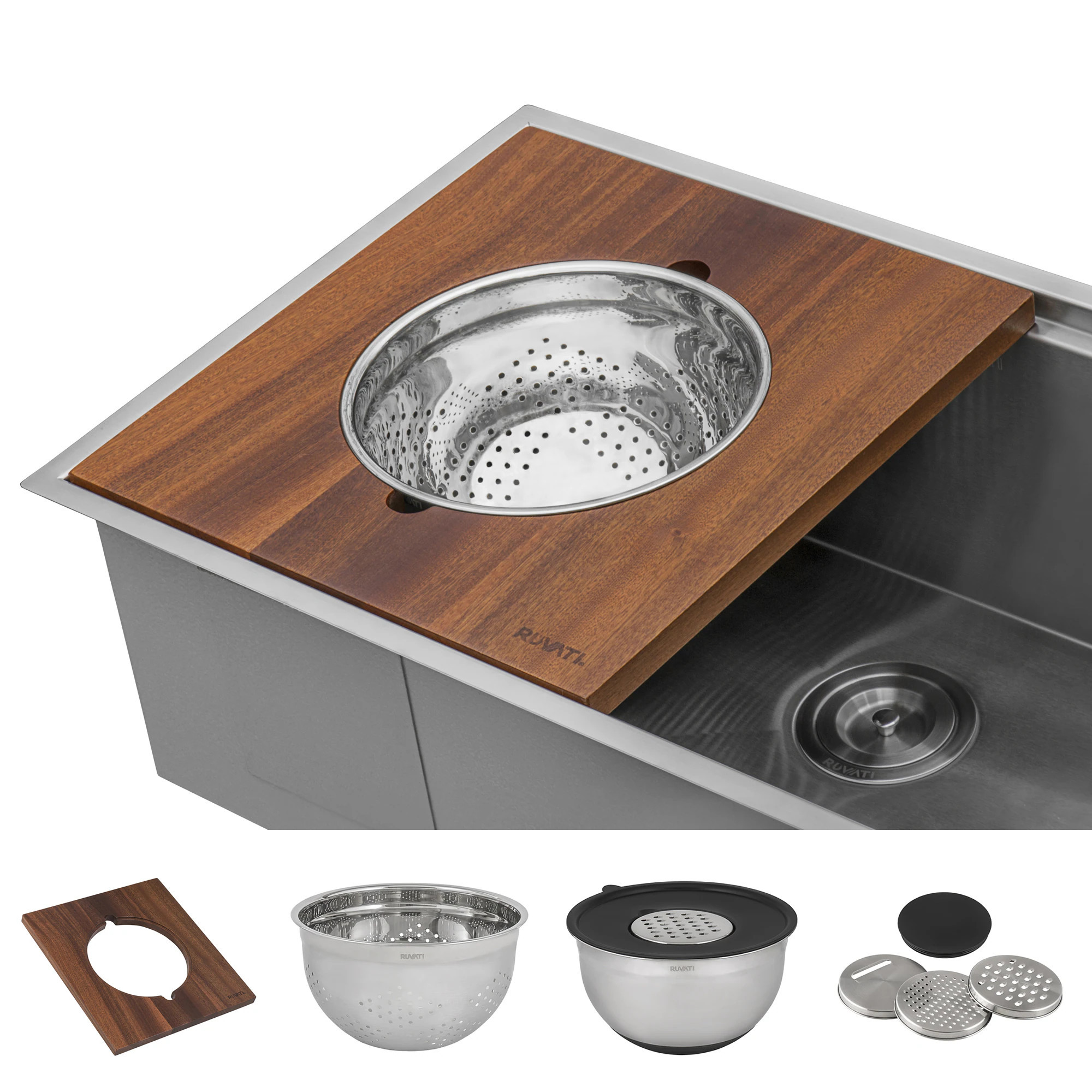 Ruvati Workstation sink colander Kitchen Sink Accessory Kit Stainless Steel | RVA1288 | Lowe's