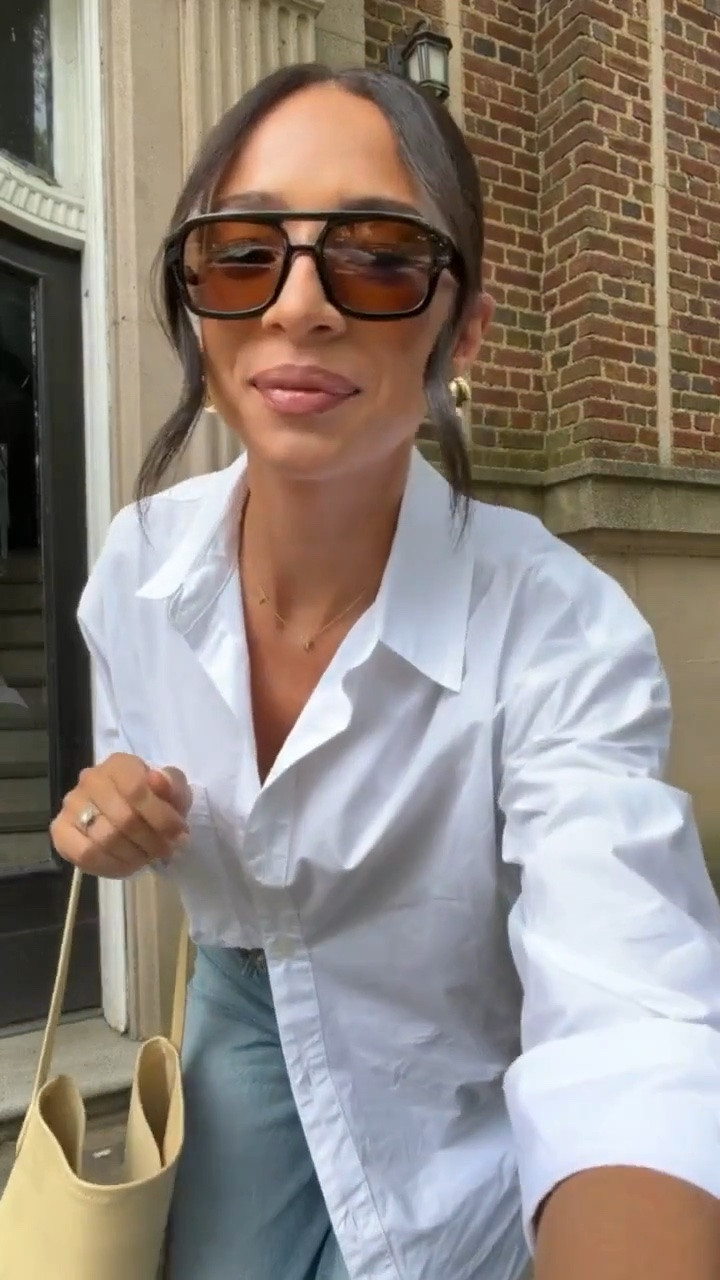 I love this casual chic fall transitional outfit 🍂 Wearing size S white button up shirt and size 27 X long in jeans to wear with heels - I’m 5’8” for reference 🤍 Exact bag is old J. Crew and OOS but I’ve linked similars 

summer outfit, summer fashion, fall outfit, fall fashion, fall transitional outfit, jeans, Abercrombie jeans, denim, designer inspired jeans, weekend outfit, casual outfit, mom outfit, postpartum outfit, back to school outfit, busines casual workwear, teacher outfits

#LTKSeasonal #LTKWorkwear #LTKmomlife
