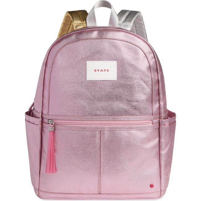 Kane Kids Double Pocket Backpack, Pink/Silver | Maisonette