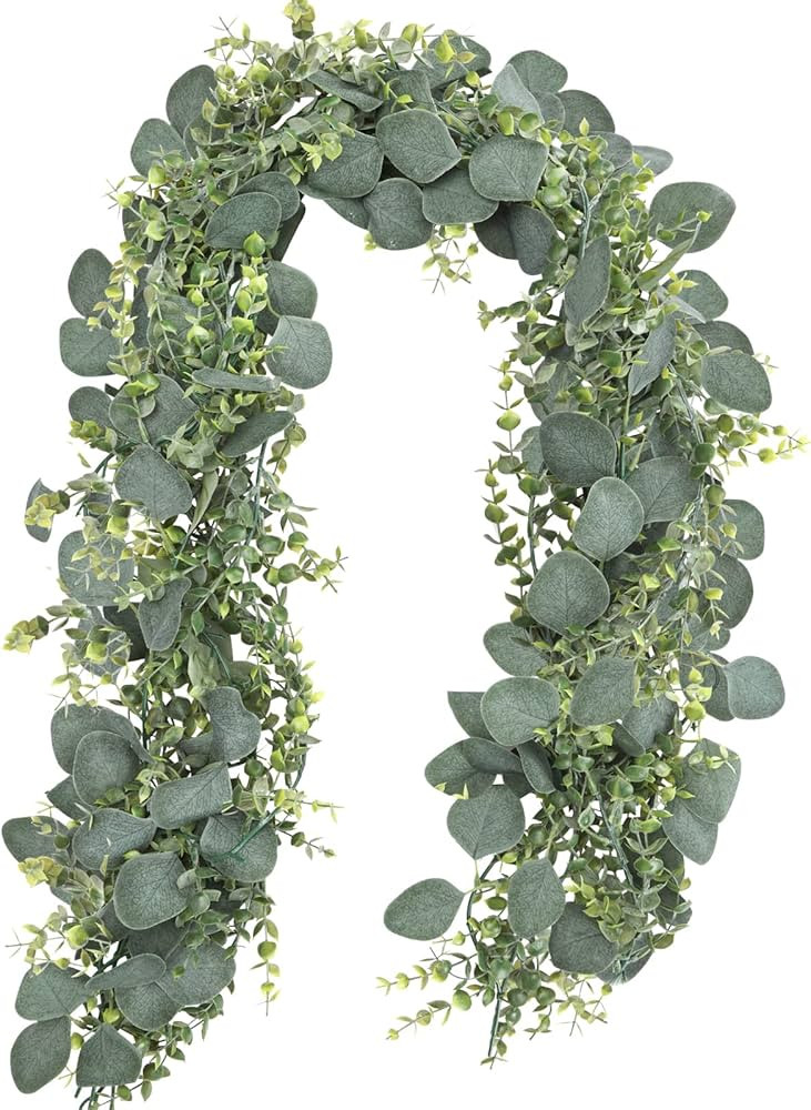 CEWOR 2 Pack 5.5ft Artificial Eucalyptus Garland Spring Garland Fake Silver Dollar Greenery Garla... | Amazon (US)
