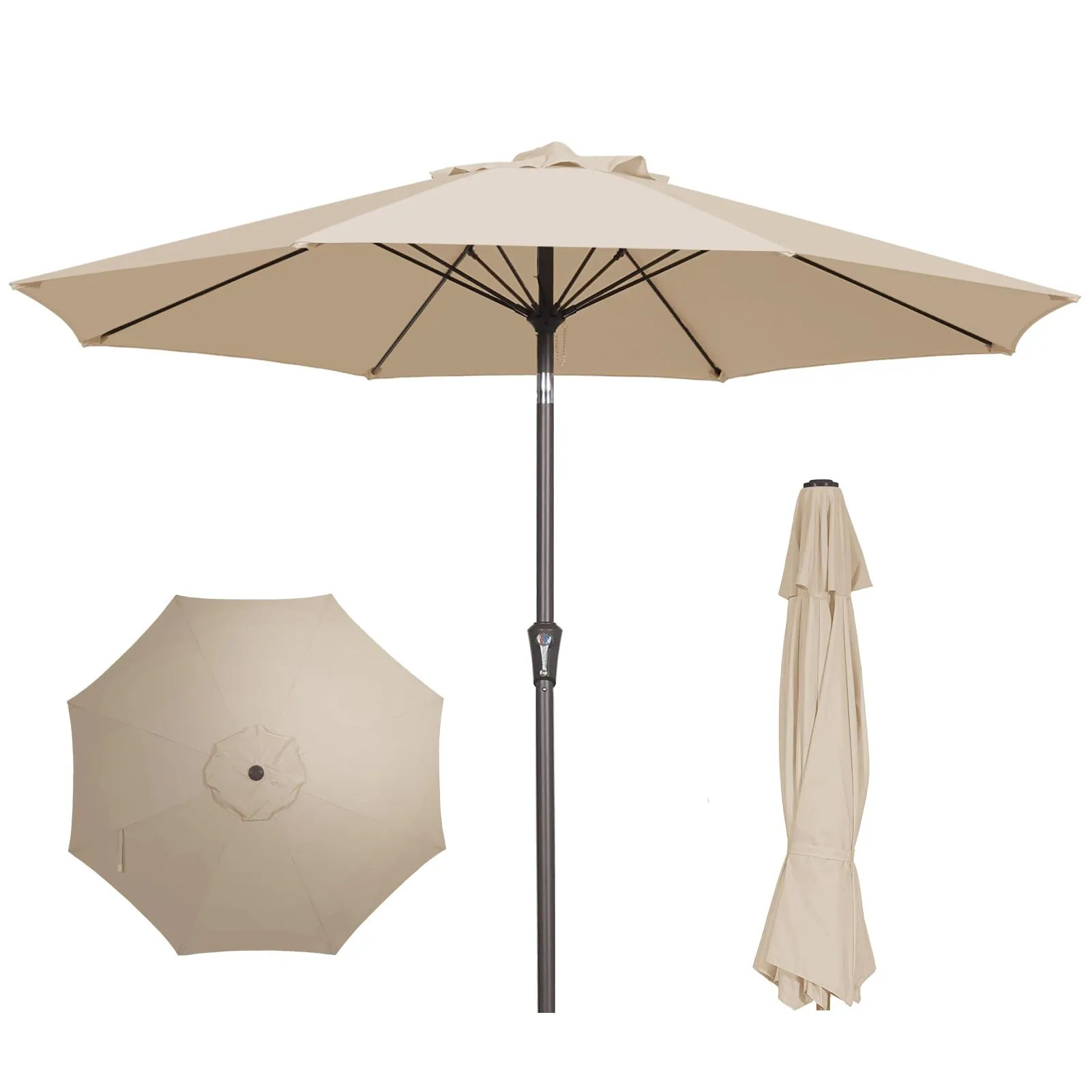 Anqtovp 9FT Outdoor Patio Umbrella UPF 50 Sun Protection Wind Vent Push Button Tilt Crank Lift Waterproof UV Resistant Fiberglass Frame 1 Piece | Lowe's