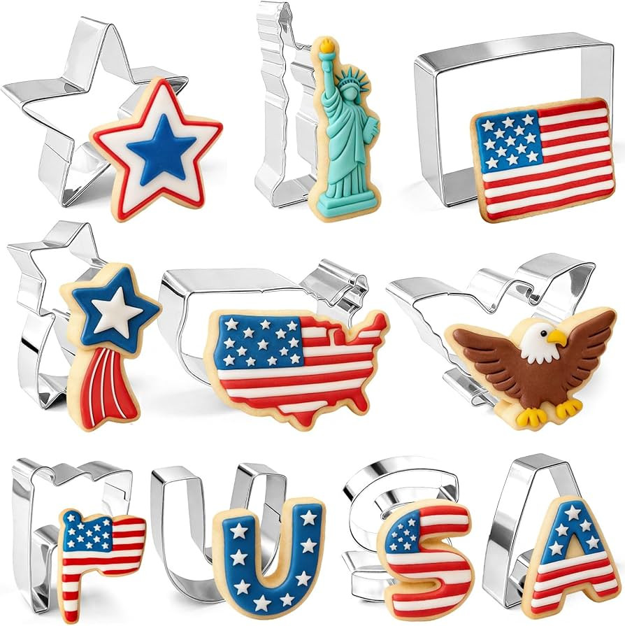 10 Pieces Patriotic Cookie Cutters Set, Stainless Steel Biscuit Molds Includes Liberty Statue, Fl... | Amazon (US)