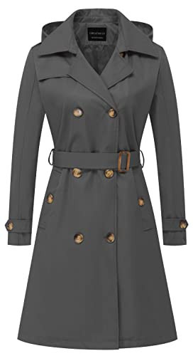 CREATMO US Trench Coats for Women Long Rain Waterproof Overcoat Trenchcoat Double Breasted Coat Water Resistant Classic Peacoat with Belt Grey XS | Amazon (US)