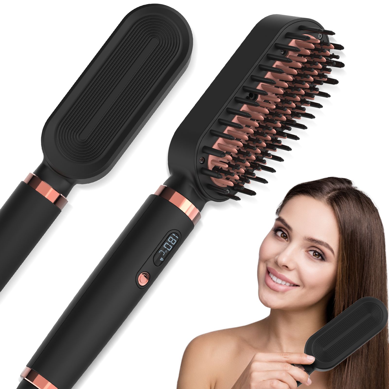 Hair Straightener Brush DipRevo 2 in 1 Ionic Fast Heating Straightening Brush Anion Straightening... | Walmart (US)