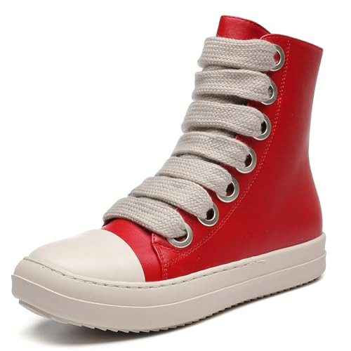 MOFEEDOUKA Womens High Top Sneakers Thick Shoe Laces PU Leather Comfort Platform Walking Shoes with Zipper | Amazon (US)
