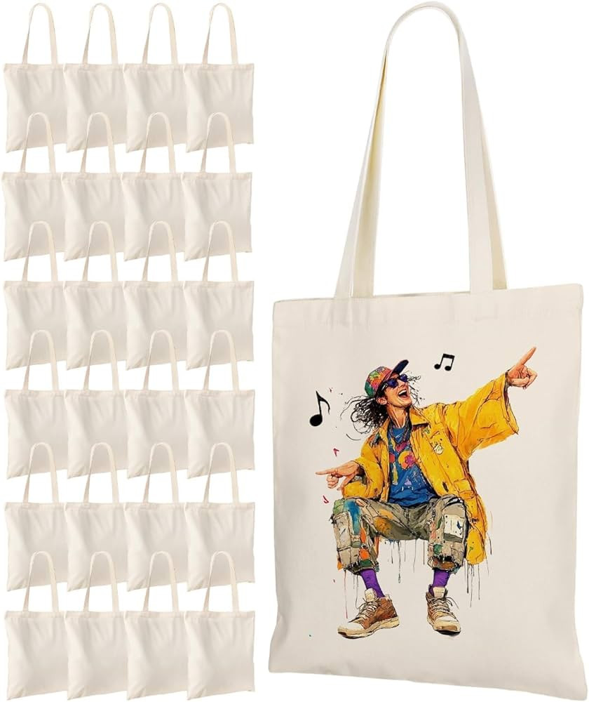 Lzerking 24 Pack Canvas Tote Bags for Sublimation, Painting, HTV - 10oz Non-Shrink Thick Fabric, ... | Amazon (US)