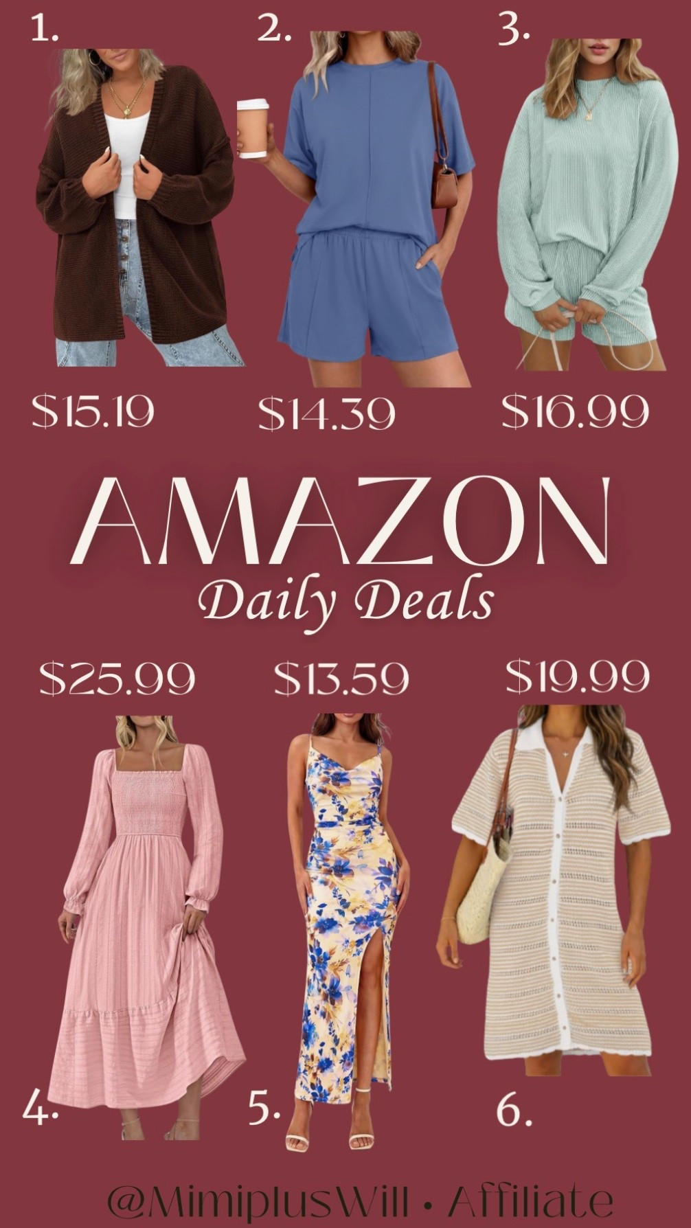 Amazon daily deals! Use the codes listed below for a limited time!

1. 50H3HWZJ
2. 459SQYT9
3. ZV9XNDAR
4. 50NV73SW
5. 45OKSAYX
6. NW5EEZCA

Amazon deals | beach vacation | dress | wedding guest dress | sweater | matching set
Follow @mimipluswill for more!

#LTKValentine #LTKPetite #LTKSaleAlert