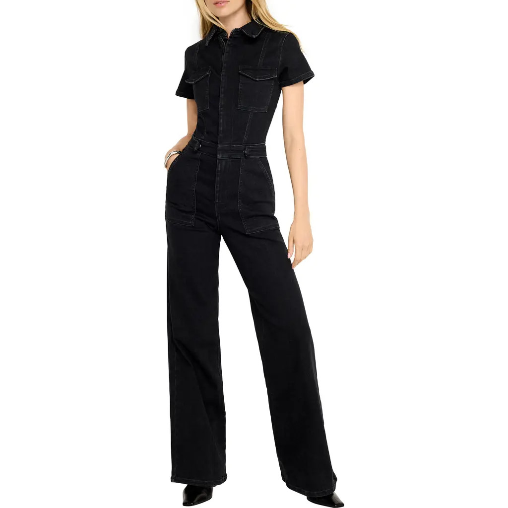 Good American Fit For Success Denim Jumpsuit in Black367 at Nordstrom, Size 4X-Large | Nordstrom