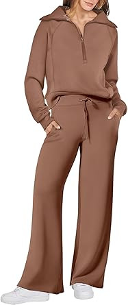 ANRABESS Women’s 2 Piece Outfits Half Zip Sweatshirt & Wide Leg Pants Airport Travel Lounge Mat... | Amazon (US)
