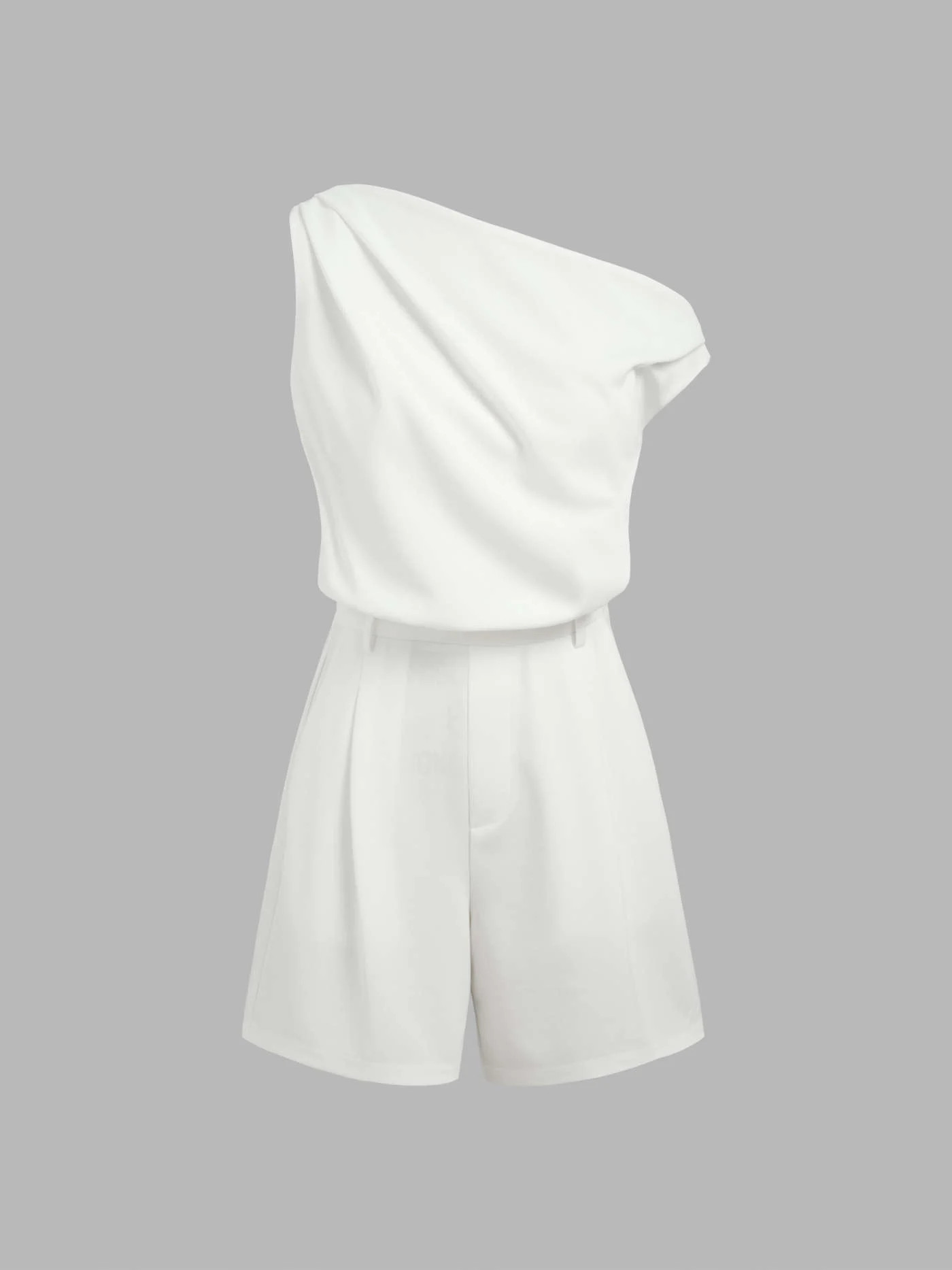 Asymmetrischer Ausschnitt Einfarbiger Falten-Romper | Cider