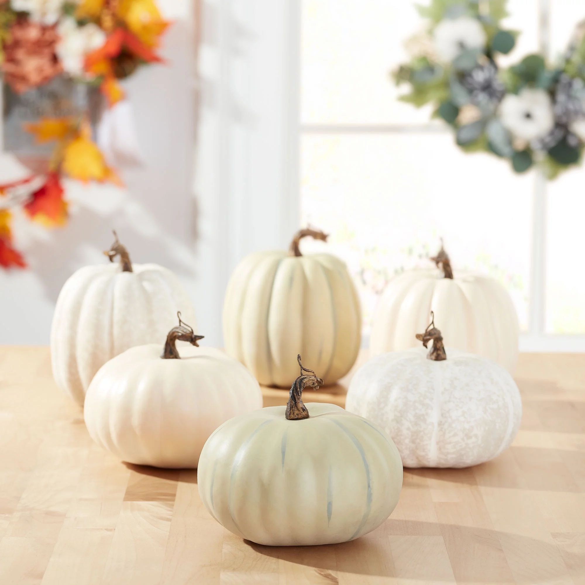 Way to Celebrate Harvest Foam Natural Decoration Pumpkin, Set of 6 in White/Green Color, 5” tal... | Walmart (US)