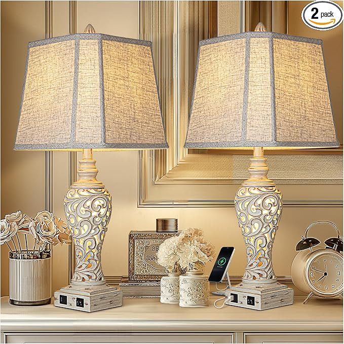 LuxSight Collection 28.5" Table Lamps Set of 2 with Nightlight for Bedroom | Amazon (US)