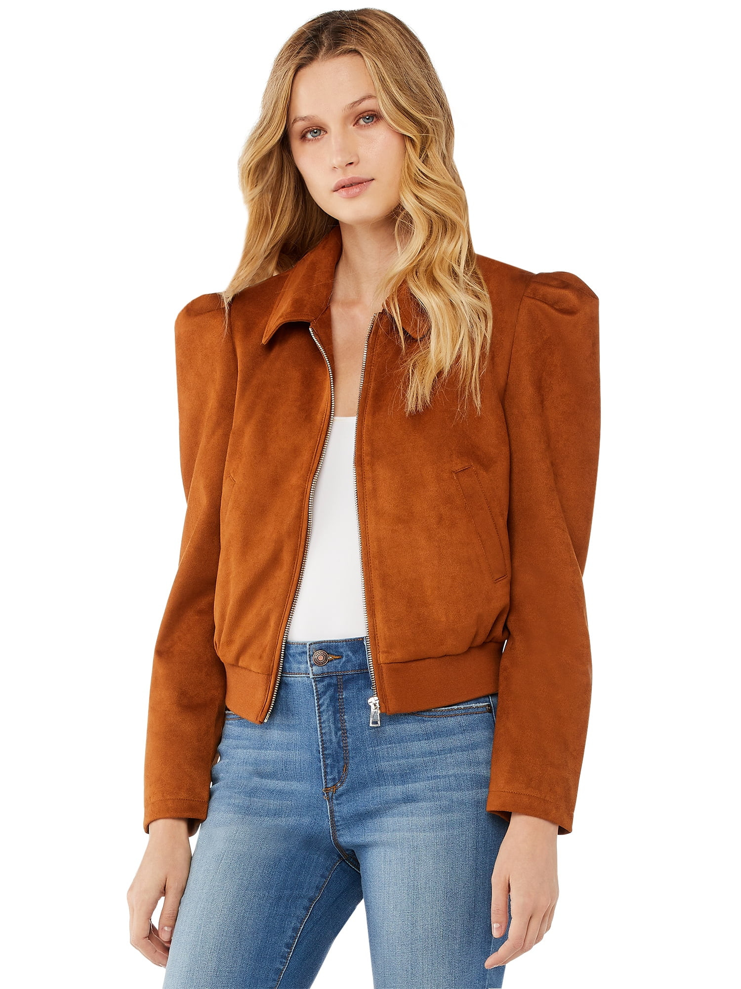 Scoop - Scoop Women’s Puff Sleeve Faux Suede Jacket - Walmart.com | Walmart (US)