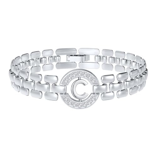 WEDDINEN Initial Bracelet,Silver Letter Bracelets for Women, Thick Bangle Wrist Gold Alphabet Bracelets for Women, Christmas Gifts for Women Jewelry Initial C Charm Chain | Amazon (US)