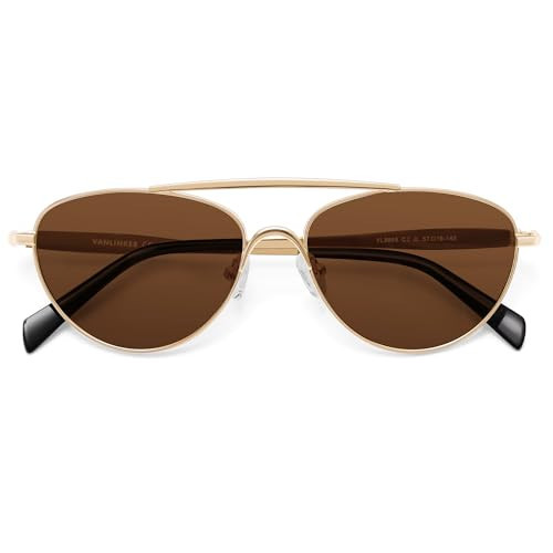 VANLINKER Polarized Trendy Aviator Metal Cat Eye Sunglasses for Women Men Retro Vintage Shades VL9868,Gold Frame Brown Lens | Amazon (US)