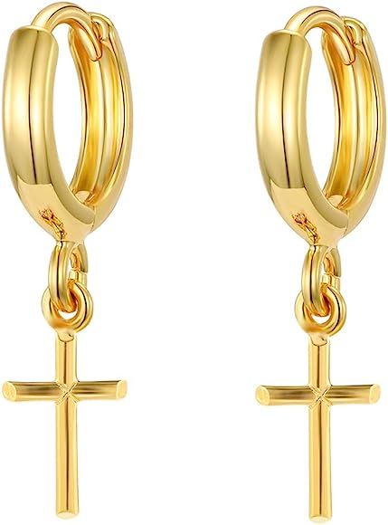 Gold Huggie Small Hoop Earrings with Charm Personalized Snake/Evil Eye/Star/Cross/Lock/Key 18k Go... | Amazon (US)