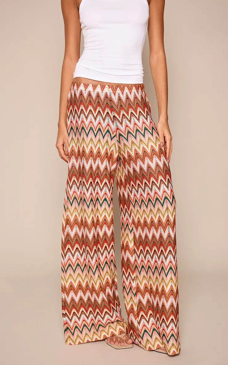 Multi Textured Print Wide Leg Trouser | PrettyLittleThing UK