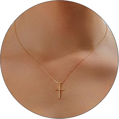 Dainty Gold Cross Pendant Necklace, 14K Plated Faith Choker, Hypoallergenic Religious Jewelry Slender Cross-Gold | Target