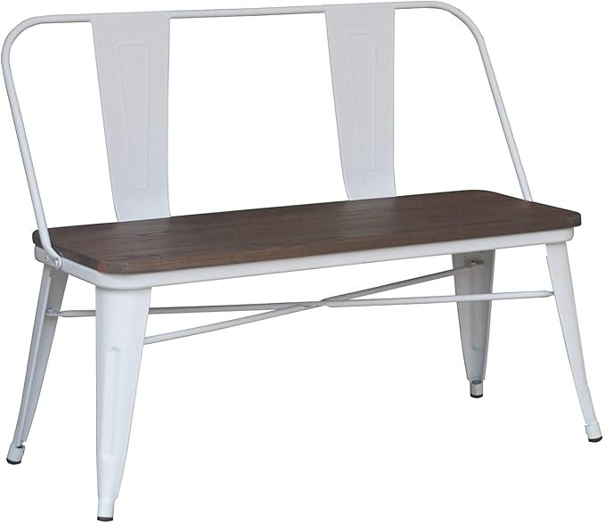 On The Cattail Industrial Double Dining Bench White Metal Wood 1 Piece | Amazon (US)