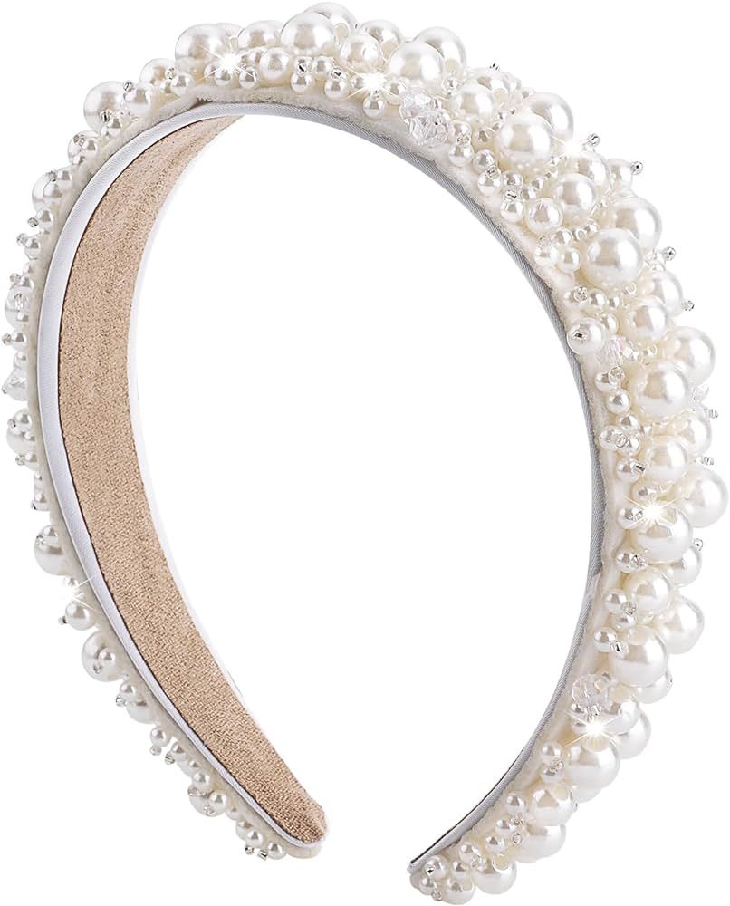 Yolev Faux Pearl Headbands Women's White Pearl Hairbands Bridal Hair Hoop Headpieces Wedding Hair... | Amazon (US)