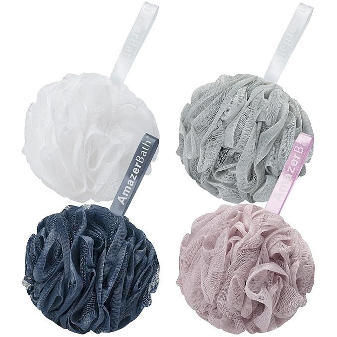 AmazerBath Loofah Sponge 60g/Piece, Exfoliating Bath Sponge Body Scrubber - Loofa Set of 4 Grey B... | Amazon (US)