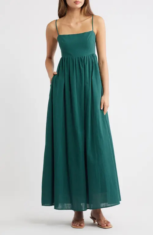 Petal & Pup Odessa Cotton Maxi Sundress in Forest Green at Nordstrom, Size Small | Nordstrom