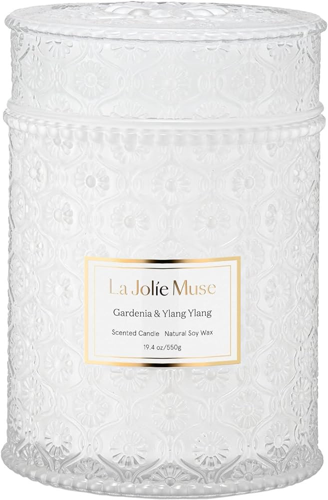 Gardenia & Ylang Ylang Scented Candle, Soy Candle for Home, Large Glass Jar Candle Gift, Wood Wic... | Amazon (US)