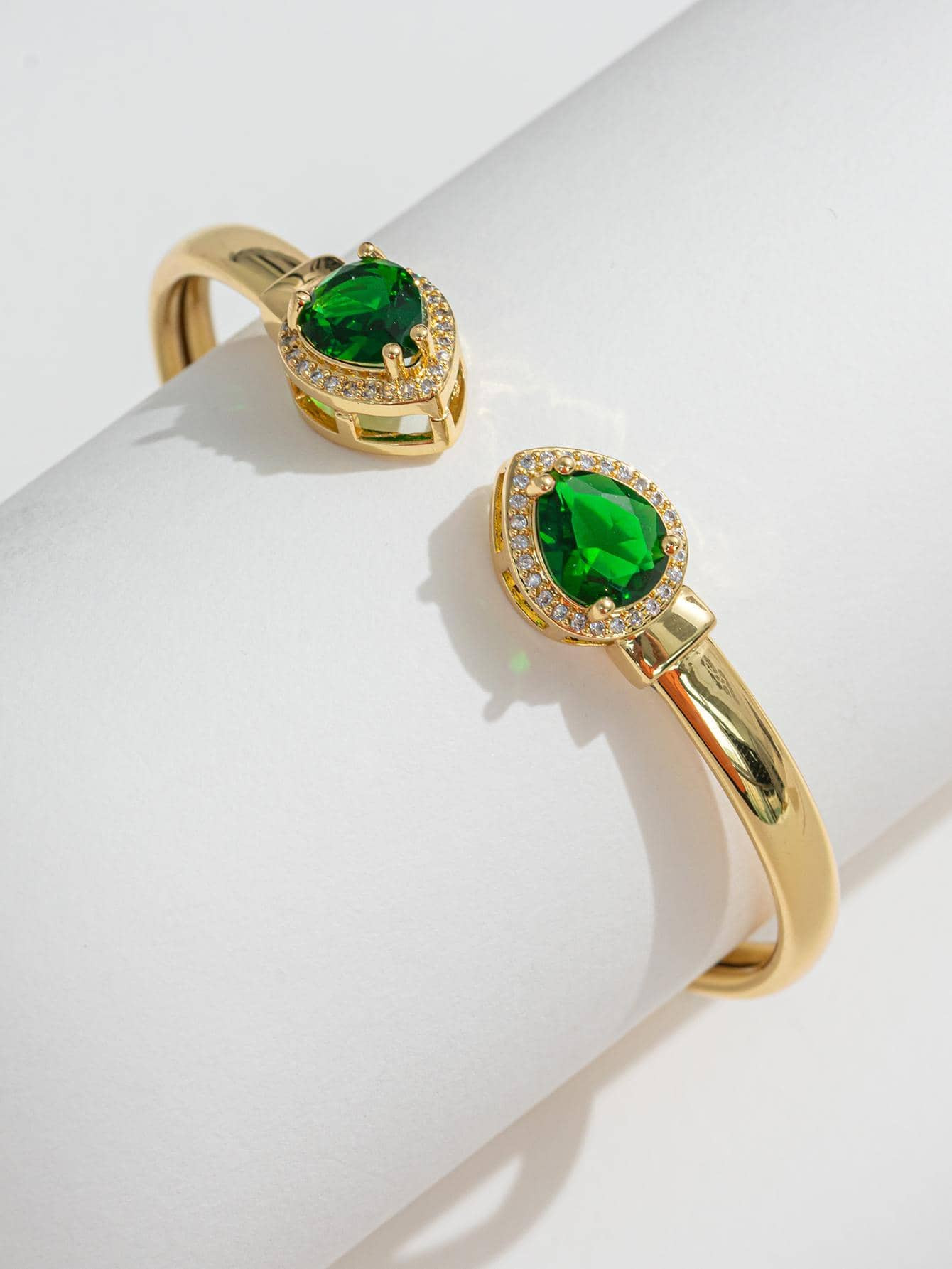 1pc Glamorous Green Cubic Zirconia & Rhinestone Decor Cuff Bangle For Women For Party Prom
      ... | SHEIN