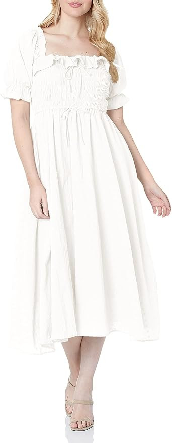 R.YIposha Women Vintage Elastic Square Neck Ruffled Half Sleeve Summer Backless Beach Flowy Maxi ... | Amazon (US)