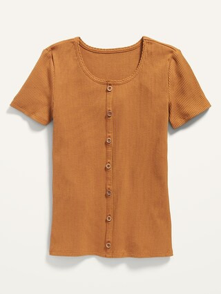 Rib-Knit Button-Front Short-Sleeve Top for Girls | Old Navy (US)