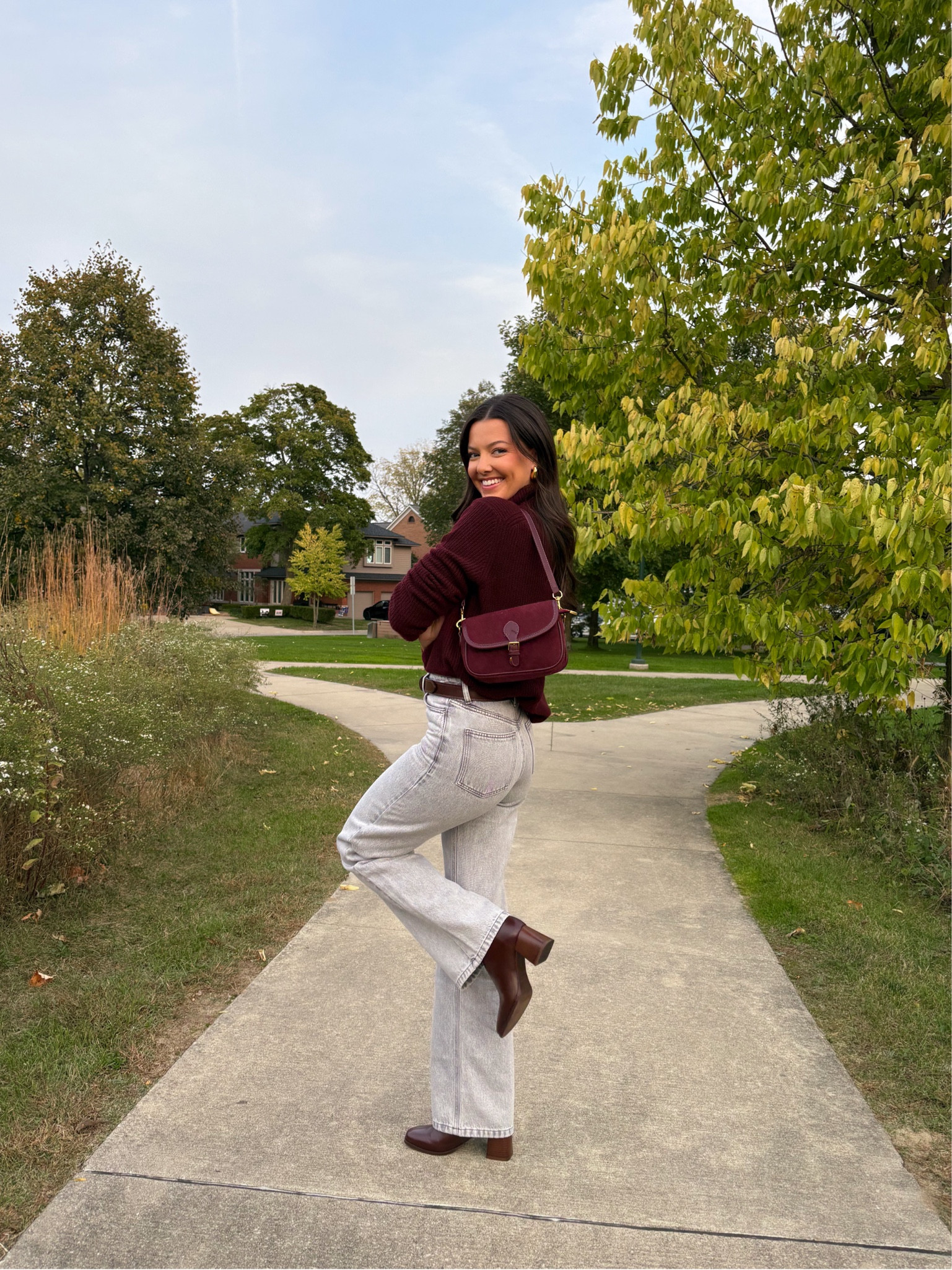 Loving the maroon & grey color combo for fall 🍂 wearing a size small in the sweater and true size in the pants & boots! 

#LTKSeasonal #LTKStyleTip