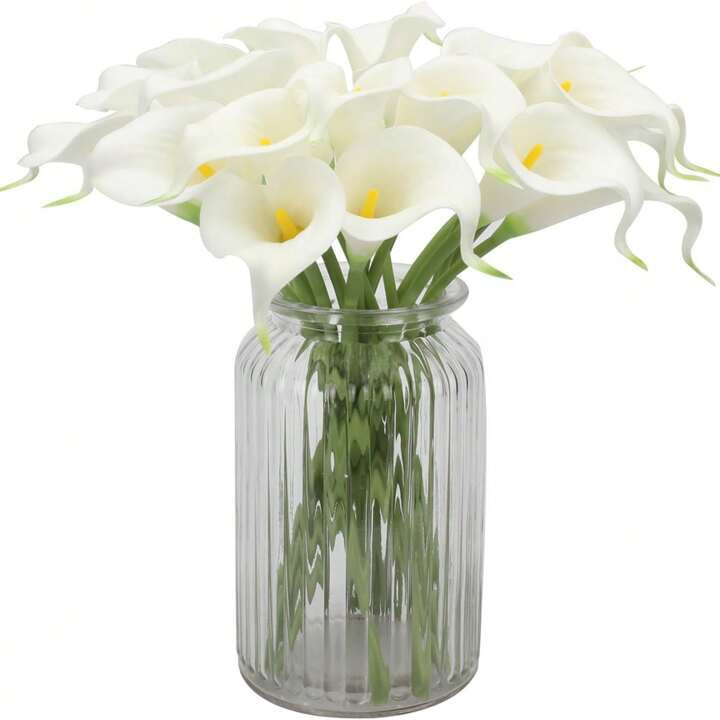 6pcs/12Pcs White Calla Lily Artificial Flowers Bouquet , Real Touch Faux Flower For Wedding Bride... | SHEIN