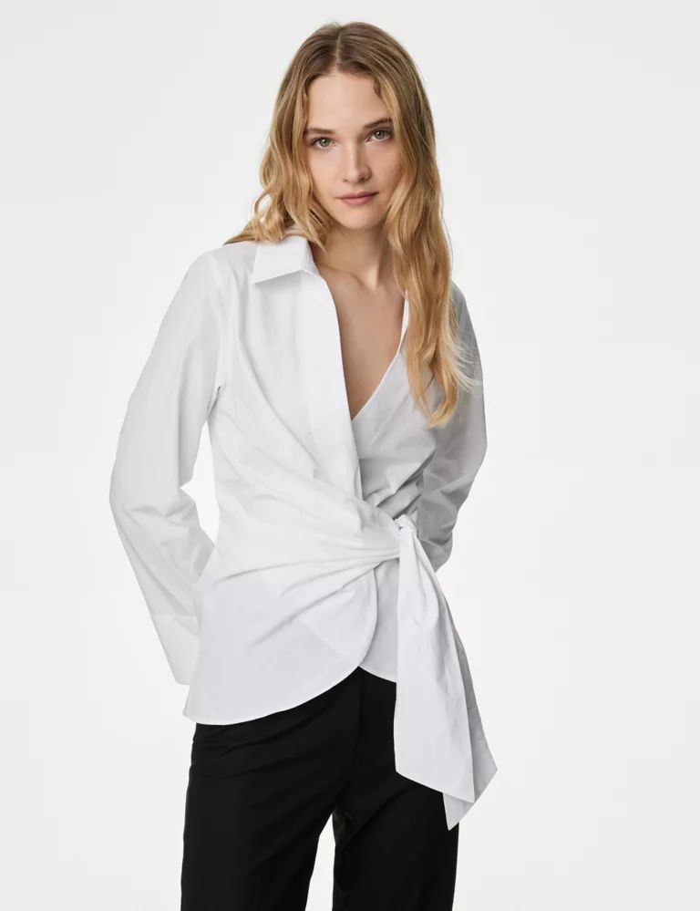 Pure Cotton Tie Front Shirt | Marks & Spencer (UK)