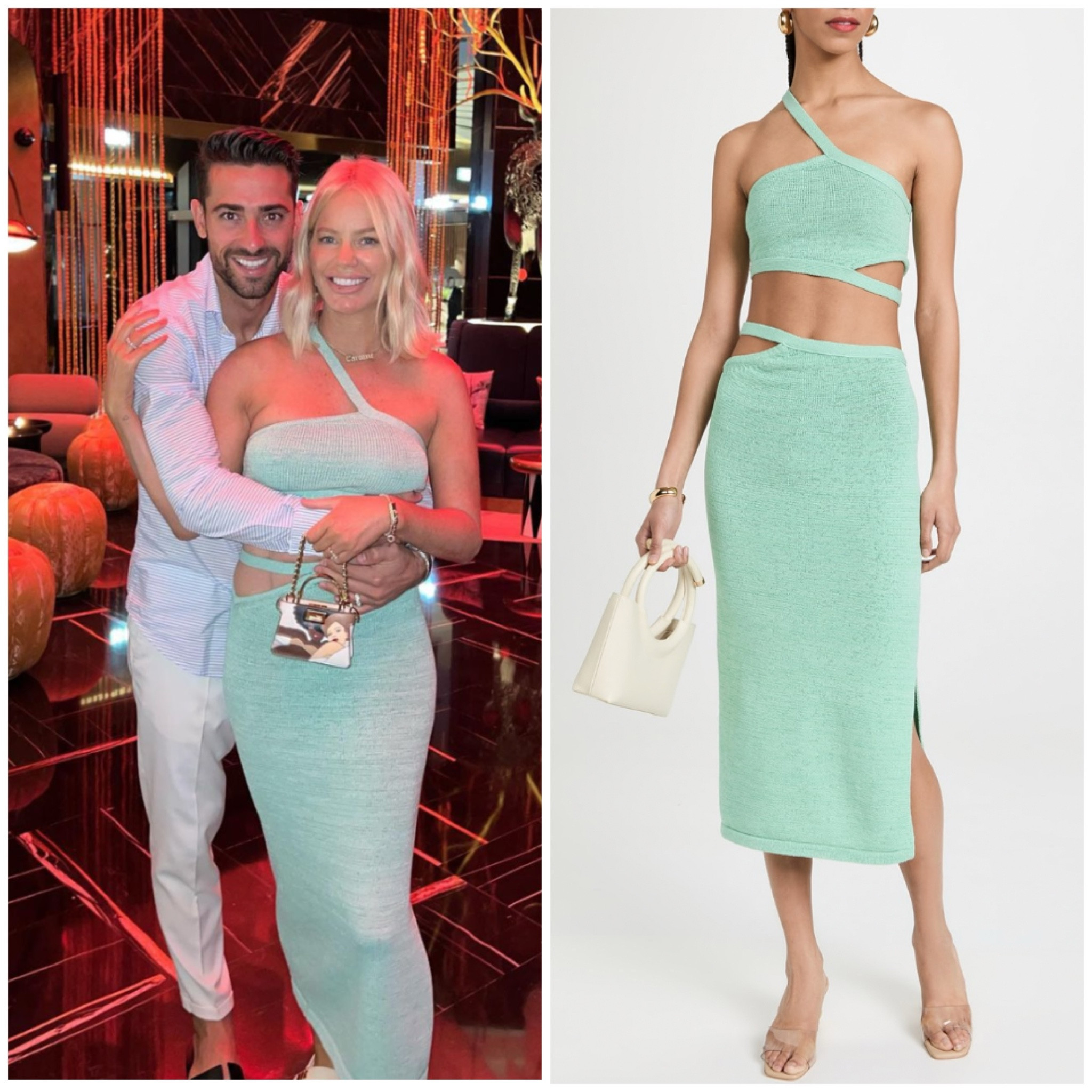 Caroline Stanbury’s Light Green Knit Crop Top and Skirt Set 📸 = @carolinestanbury