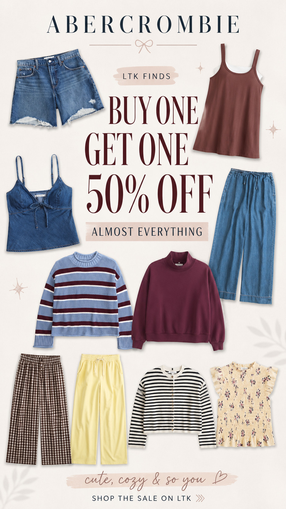 Abercrombie Buy One Get One 50% Off Almost Everything 

 #LTKootd #LTKSaleAlert #LTKMidsize