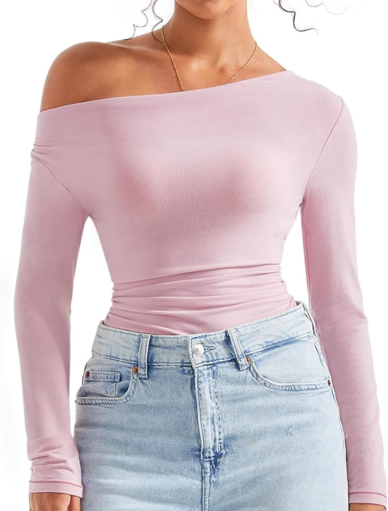 SUUKSESS Women Long Sleeve Off Shoulder Tops Trendy Cowl Neck Going Out Shirt for Fall | Amazon (US)