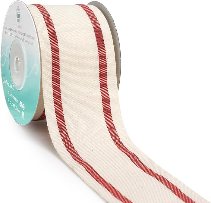 CT CRAFT LLC Ivory Cotton Red Stripes Ribbon 2" x 10 Yards for Home Décor Gift Present Wrapping ... | Amazon (US)