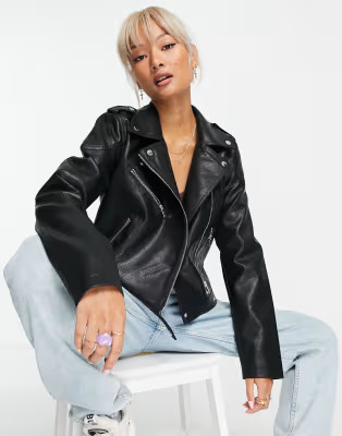 Noisy May faux leather look biker jacket in black | ASOS (Global)