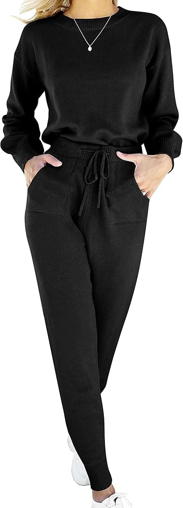 ANRABESS Women's Two Piece Outfits Sweater Sets Long Sleeve Pullover and Drawstring Pants Lounge Set | Amazon (US)