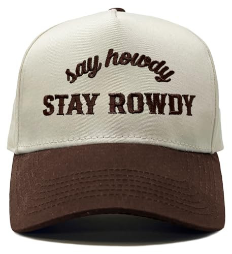 Funky Junque Say Howdy Stay Rowdy Funny Trucker Hat for Women, Embroidered Snapback Cap Adjustable - Say Howdy Stay Rowdy - Brown/Beige | Amazon (US)