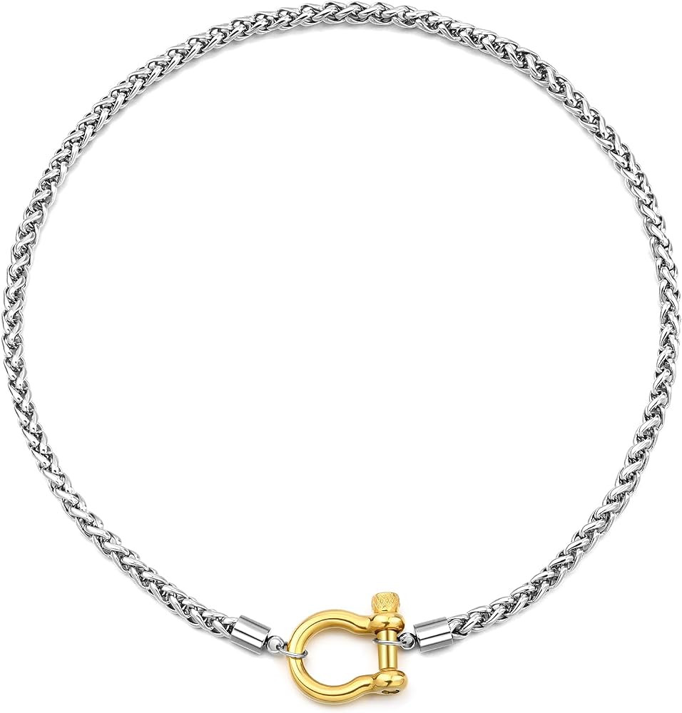 FEEL STYLE Heavy Screw Anchor Shackle Wheat Necklace - 18Inch Stainless Steel Foxtail Wheat Chain... | Amazon (US)