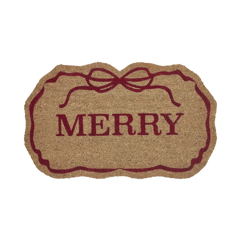 My Texas House Natural/Red Merry Ribbon Outdoor Coir Doormat, 18" x 30" | Walmart (US)