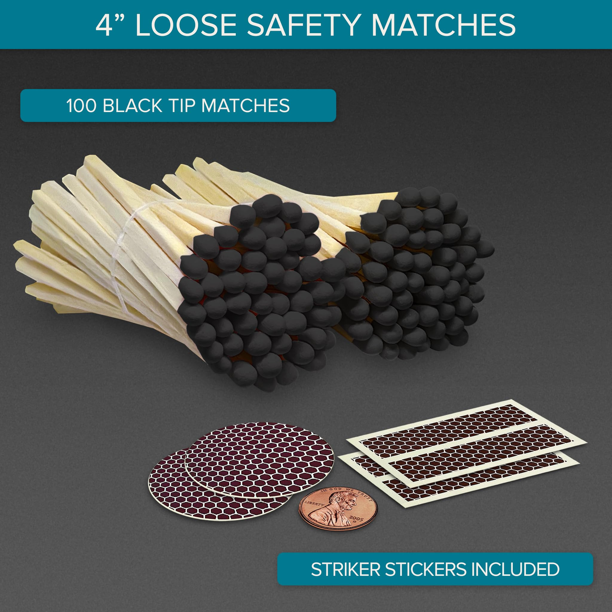 4" Bold Black Tip Matches (100 Count, with Striking Stickers Included) | Decorative Unique & Fun ... | Amazon (US)