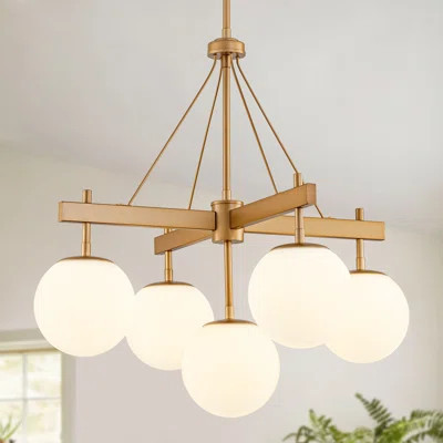 5-light Dimmable Linear Sphere Chandelier Modern Globe Shaded Soft Diffused Lighting - Adjustable Height | Wayfair North America