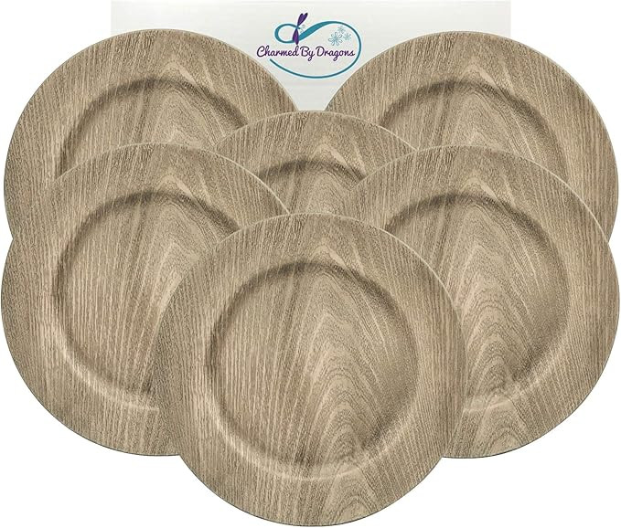 Farmhouse Rustic Kitchen Faux-Wood Charger Plates 6 Piece Set (Grey) | Amazon (US)