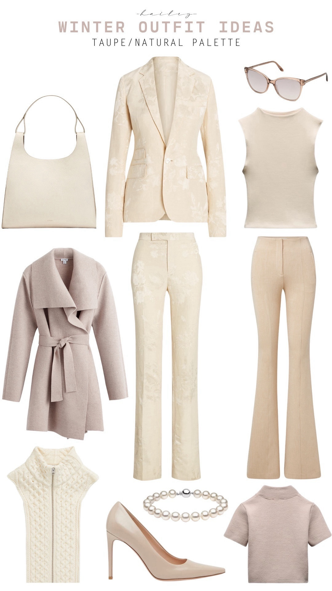 🤎 The taupe/natural palette is a versatile color scheme that can be incorporated into various outfits & styles. It’s a timeless & classic choice. It's great for creating a sophisticated and effortless look.

🤍 Winter is a season that can be quite challenging when it comes to fashion. You want to stay warm, but you also don't want to sacrifice style.

❄️ One classic winter outfit idea is layering a turtleneck sweater under a blazer, paired with high waist jeans and point toe pumps. 
👀 My go to look! 

This creates a sophisticated and polished look that's perfect for work or a night out.

Accessories can also make a big difference in your winter outfit. Scarves, gloves, and hats not only keep you warm, but also add a pop of color or texture to your outfit. Don't be afraid to mix and match different patterns and textures to create a unique and personalized look.

Shop my Holiday Gift Guide Collection for more ideas on styling your wardrobe for winter, as well as giving the best gifts this holiday 2023 season!