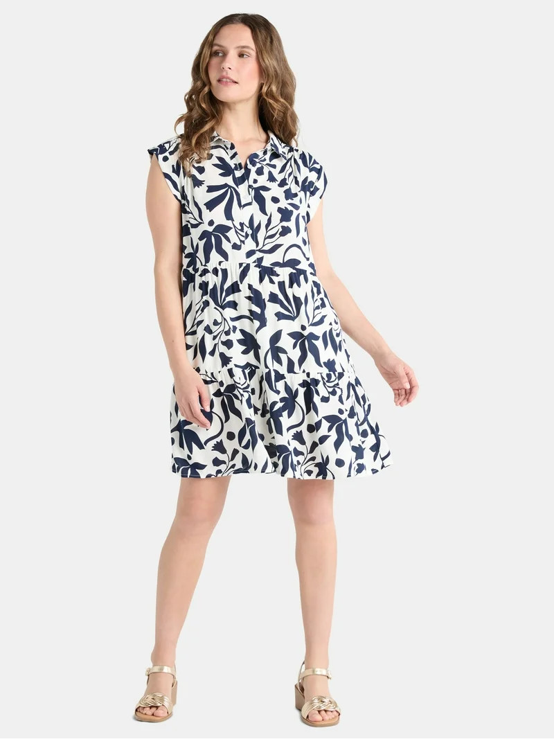 Time and Tru Women's Tiered Mini Shirtdress, Sizes XS-XXXL | Walmart (US)