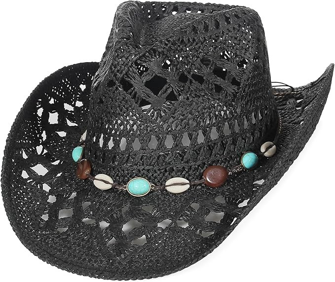 GEMVIE Turquoise Straw Cowboy Hat for Men Women Summer Western Cowgirl Hat Woven Hollow Out Wide ... | Amazon (US)