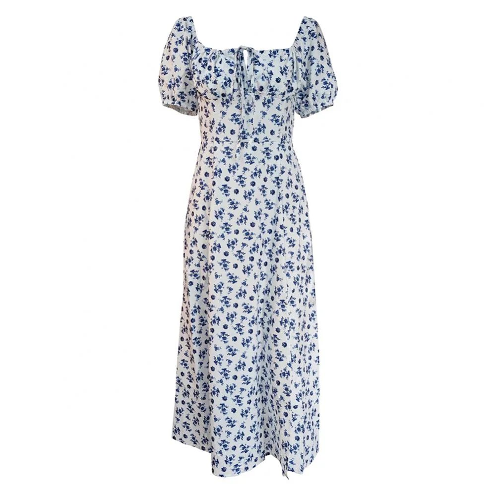Womens Summer Floral Print Puff Sleeves Vintage Ruffles Midi Dress | Walmart (US)